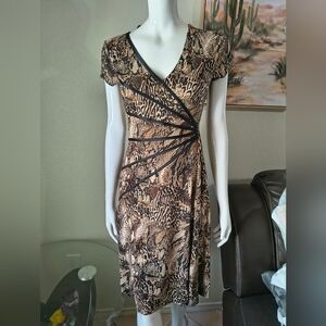 connected apparel Brown and Black Animal-Print Wrap Midi Dress